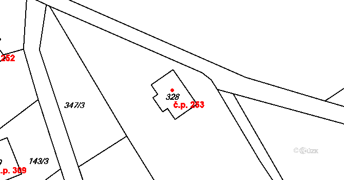 Chuchelna 253 na parcele st. 328 v KÚ Chuchelna, Katastrální mapa