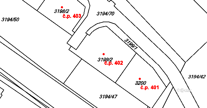 Podmoklice 402, Semily na parcele st. 3199/2 v KÚ Semily, Katastrální mapa