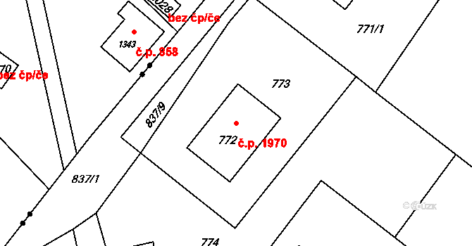Rožnov pod Radhoštěm 1970 na parcele st. 772 v KÚ Tylovice, Katastrální mapa