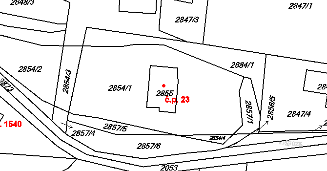 Valašské Meziříčí 23 na parcele st. 2855 v KÚ Valašské Meziříčí-město, Katastrální mapa