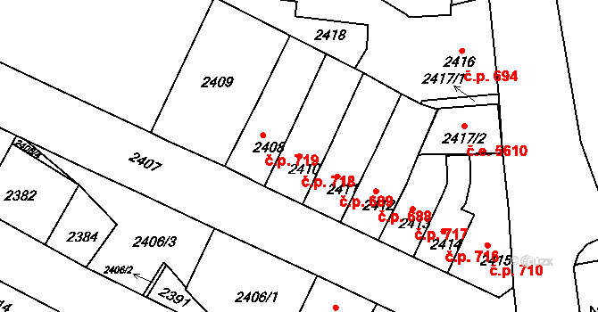 Kadaň 718 na parcele st. 2410 v KÚ Kadaň, Katastrální mapa