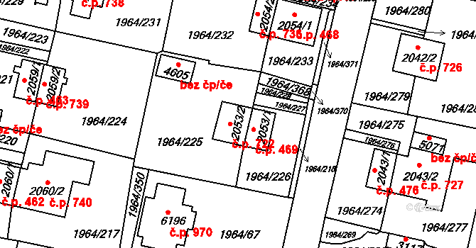 Borovina 722, Třebíč na parcele st. 2053/2 v KÚ Třebíč, Katastrální mapa