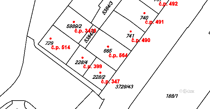 Břeclav 564 na parcele st. 665 v KÚ Břeclav, Katastrální mapa
