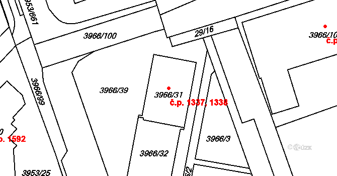 Řečkovice 1337,1338, Brno na parcele st. 3966/31 v KÚ Řečkovice, Katastrální mapa