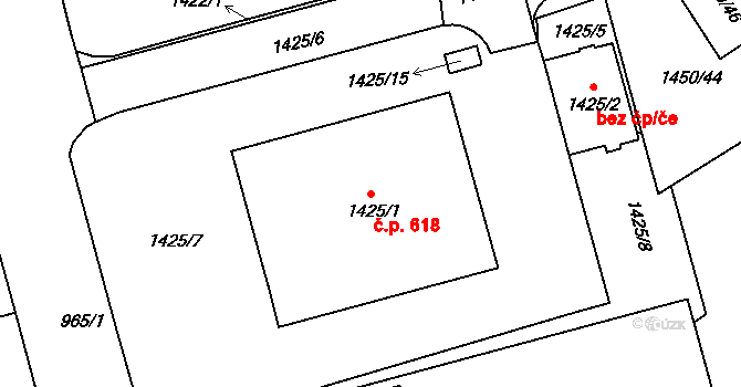 Komín 618, Brno na parcele st. 1425/1 v KÚ Komín, Katastrální mapa