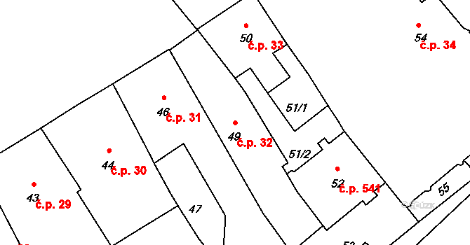 Pelhřimov 32 na parcele st. 49 v KÚ Pelhřimov, Katastrální mapa