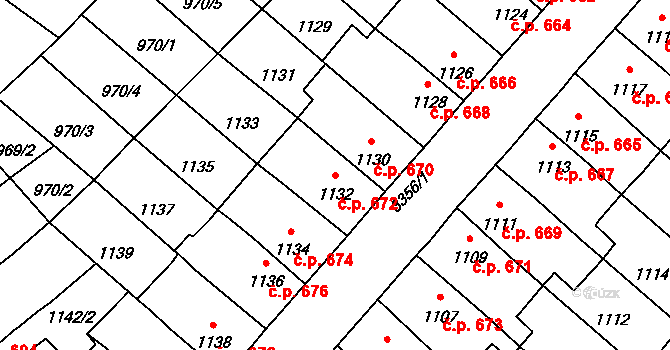 Pelhřimov 672 na parcele st. 1132 v KÚ Pelhřimov, Katastrální mapa
