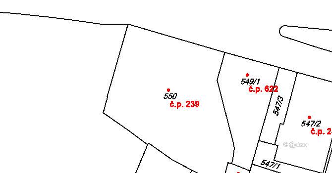 Teplice 239 na parcele st. 550 v KÚ Teplice, Katastrální mapa