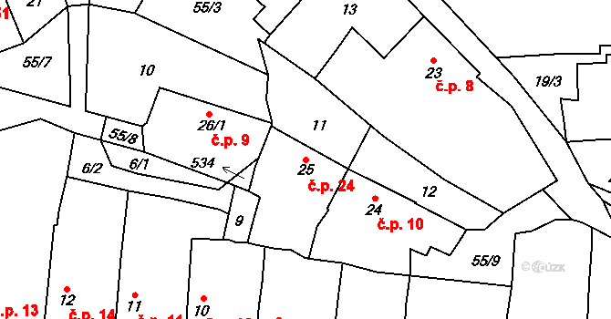Krchleby 24, Staňkov na parcele st. 25 v KÚ Krchleby u Staňkova, Katastrální mapa