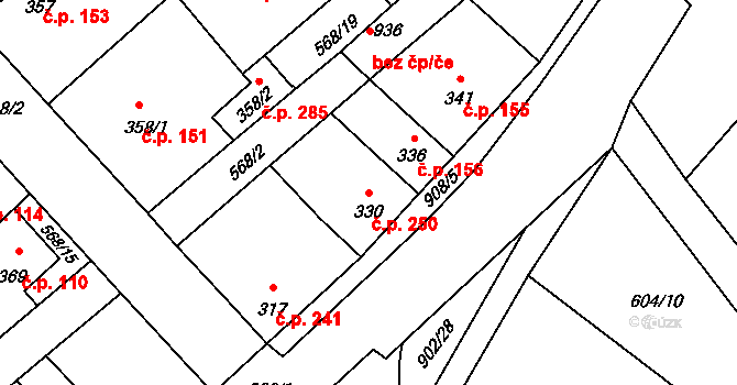 Borohrádek 250 na parcele st. 330 v KÚ Borohrádek, Katastrální mapa