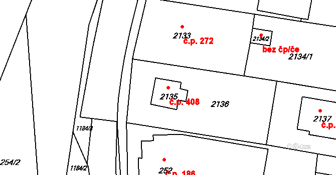 Jablůnka 408 na parcele st. 2135 v KÚ Jablůnka, Katastrální mapa