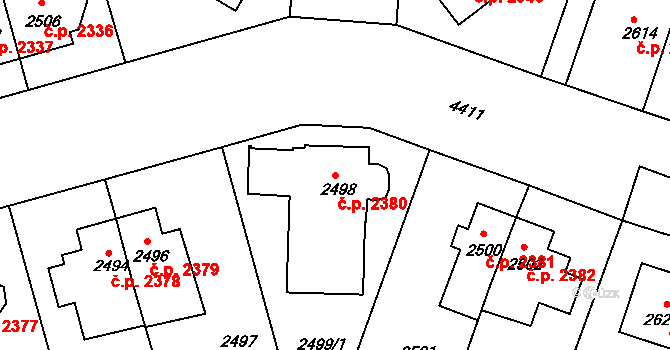 Žižkov 2380, Praha na parcele st. 2498 v KÚ Žižkov, Katastrální mapa