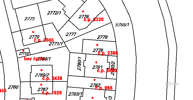 Záběhlice 2388, Praha na parcele st. 2778 v KÚ Záběhlice, Katastrální mapa