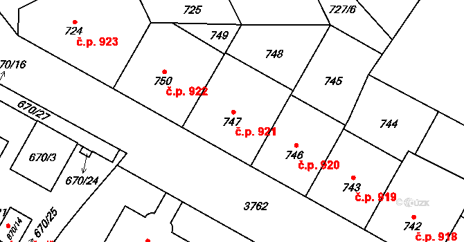 Libeň 921, Praha na parcele st. 747 v KÚ Libeň, Katastrální mapa