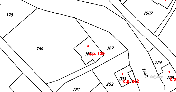 Rumburk 2-Horní Jindřichov 125, Rumburk na parcele st. 168 v KÚ Horní Jindřichov, Katastrální mapa
