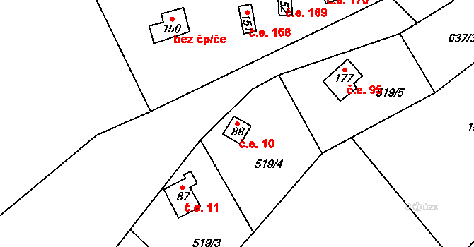 Oboz 10, Nalžovice na parcele st. 88 v KÚ Nalžovické Podhájí, Katastrální mapa