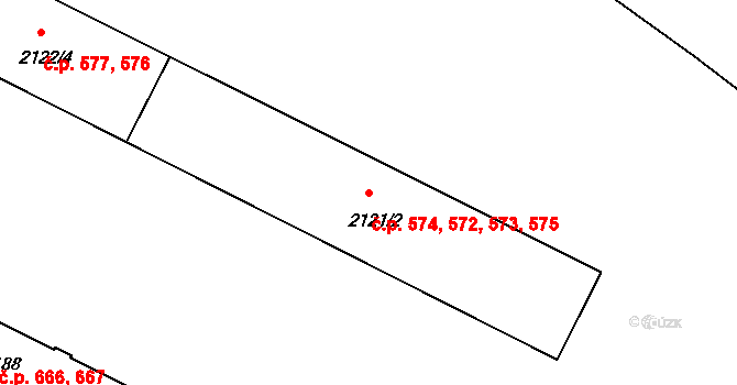České Budějovice 3 572,573,574,575, České Budějovice na parcele st. 2121/2 v KÚ České Budějovice 3, Katastrální mapa
