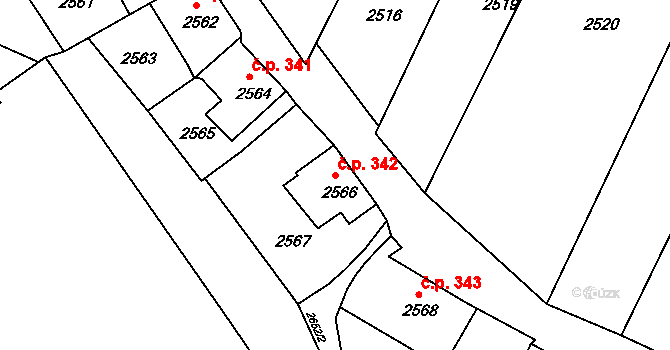 Rumburk 1 342, Rumburk na parcele st. 2566 v KÚ Rumburk, Katastrální mapa