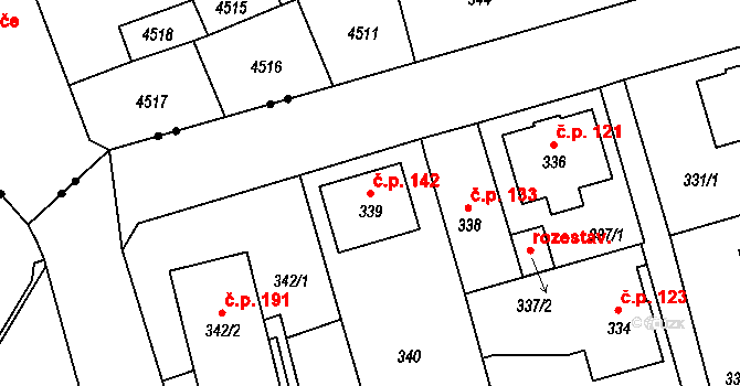 Liberec IX-Janův Důl 142, Liberec na parcele st. 339 v KÚ Janův Důl u Liberce, Katastrální mapa
