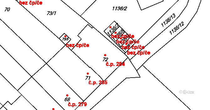 Zbýšov 284 na parcele st. 72 v KÚ Zbýšov u Oslavan, Katastrální mapa