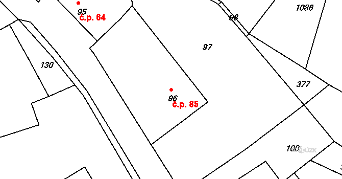 Všechovice 85 na parcele st. 96 v KÚ Všechovice u Tišnova, Katastrální mapa