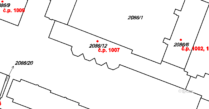 Kuřim 859 na parcele st. 2086/12 v KÚ Kuřim, Katastrální mapa