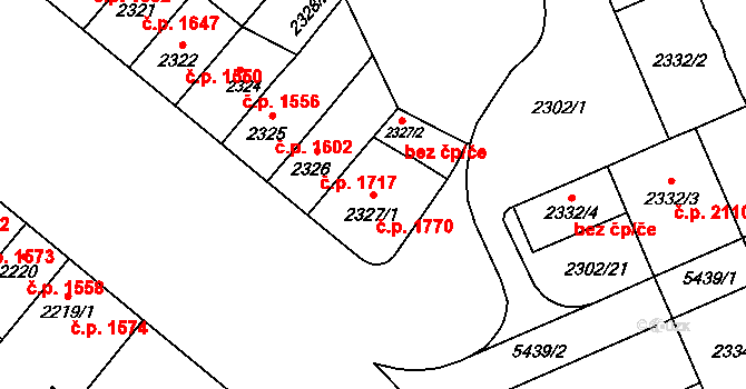 Východní Předměstí 1770, Plzeň na parcele st. 2327/1 v KÚ Plzeň, Katastrální mapa