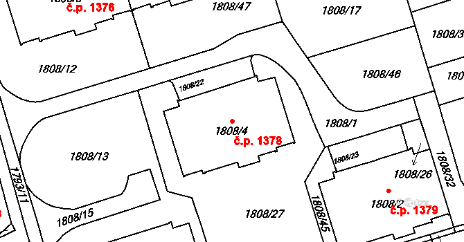 Prostřední Suchá 1378, Havířov na parcele st. 1808/4 v KÚ Prostřední Suchá, Katastrální mapa