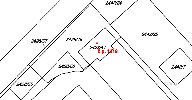 Radotín 1418, Praha na parcele st. 2428/47 v KÚ Radotín, Katastrální mapa