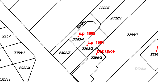 Bučovice 1062 na parcele st. 2302/4 v KÚ Bučovice, Katastrální mapa