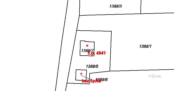 Mšeno nad Nisou 4941, Jablonec nad Nisou na parcele st. 1388/7 v KÚ Mšeno nad Nisou, Katastrální mapa