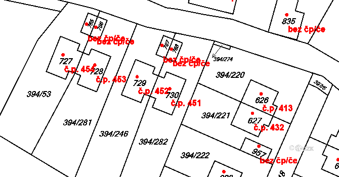 Osnice 451, Jesenice na parcele st. 730 v KÚ Osnice, Katastrální mapa
