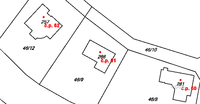 Jírovice 61, Bystřice na parcele st. 266 v KÚ Jírovice, Katastrální mapa