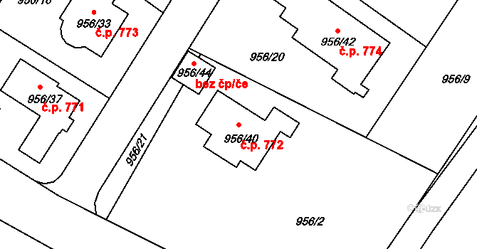 Srubec 772 na parcele st. 956/40 v KÚ Srubec, Katastrální mapa