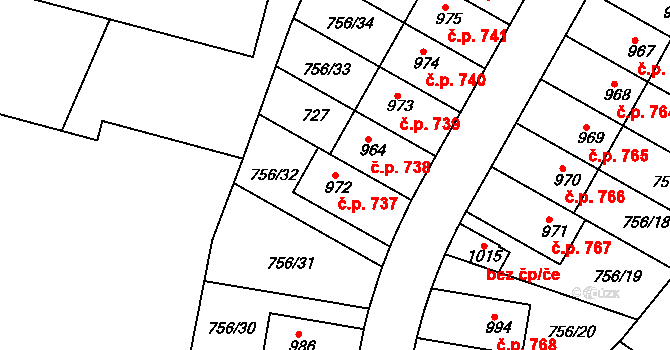 Líbeznice 737 na parcele st. 972 v KÚ Líbeznice, Katastrální mapa