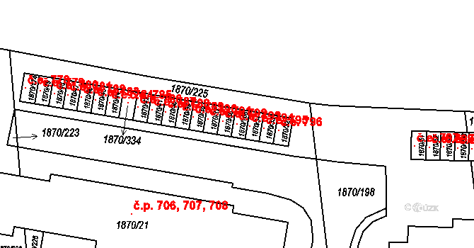 Vyškov-Předměstí 793, Vyškov na parcele st. 1870/168 v KÚ Vyškov, Katastrální mapa
