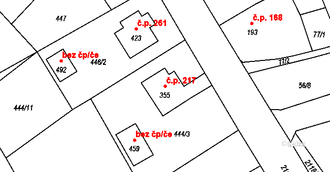 Čechtice 217 na parcele st. 355 v KÚ Čechtice, Katastrální mapa