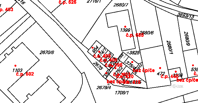 Krupka 406 na parcele st. 874/1 v KÚ Krupka, Katastrální mapa