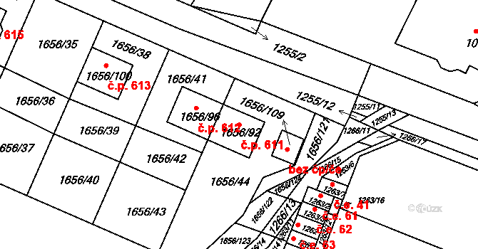 Hrušovany u Brna 611 na parcele st. 1656/92 v KÚ Hrušovany u Brna, Katastrální mapa