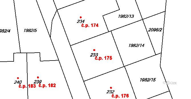 Ostrov nad Oslavou 175 na parcele st. 233 v KÚ Ostrov nad Oslavou, Katastrální mapa