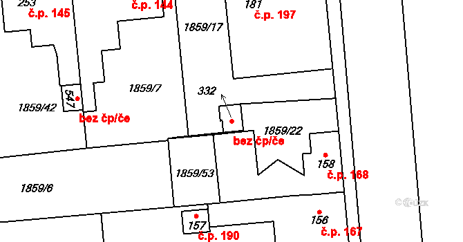 Bečov 38007193 na parcele st. 332 v KÚ Bečov u Mostu, Katastrální mapa