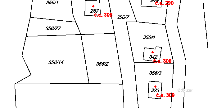 Mechová 306, Lipová na parcele st. 356/2 v KÚ Mechová, Katastrální mapa