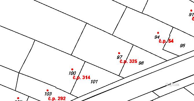 Spytihněv 325 na parcele st. 97 v KÚ Spytihněv, Katastrální mapa