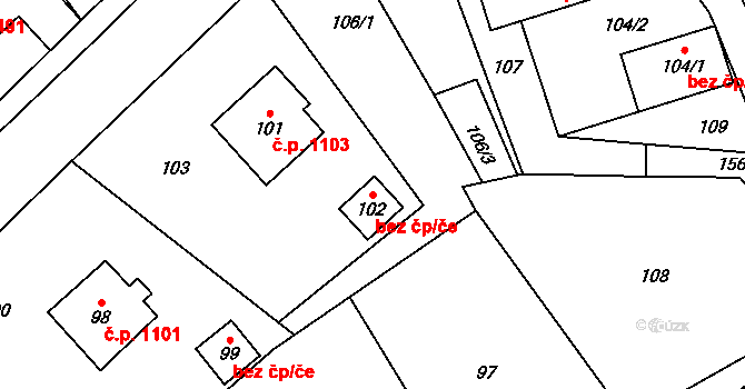 Bystřice 42410193 na parcele st. 102 v KÚ Bystřice nad Olší, Katastrální mapa