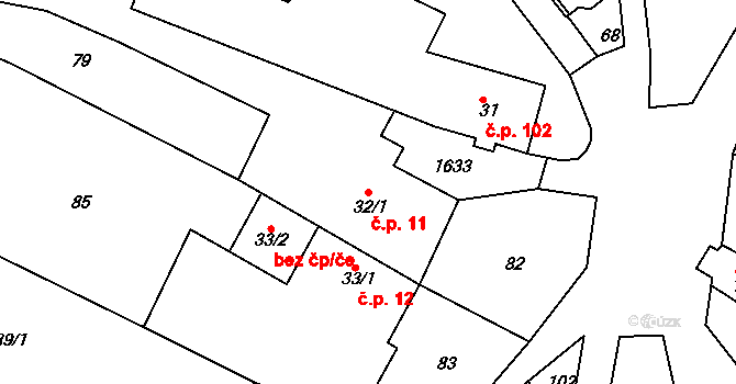 Vršovice 11 na parcele st. 32/1 v KÚ Vršovice u Opavy, Katastrální mapa
