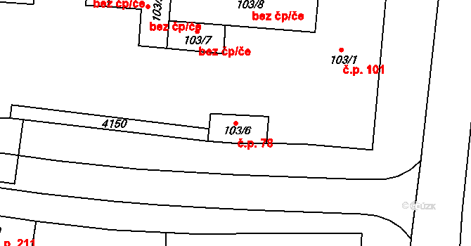 Brankovice 78 na parcele st. 103/6 v KÚ Brankovice, Katastrální mapa