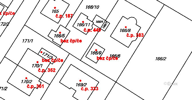 Zruč-Senec 45818193 na parcele st. 166/9 v KÚ Senec u Plzně, Katastrální mapa