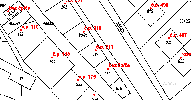 Letonice 211 na parcele st. 267 v KÚ Letonice, Katastrální mapa