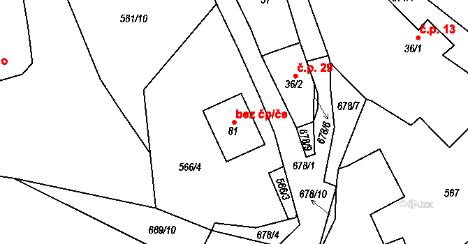 Bělčice 50041193 na parcele st. 81 v KÚ Podruhlí, Katastrální mapa