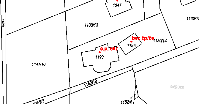 Nučice 697 na parcele st. 1193 v KÚ Nučice u Rudné, Katastrální mapa